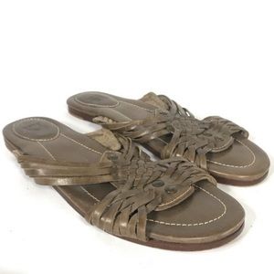 Frye Jacey Huarache Woven Leather Slide Sandals Brown